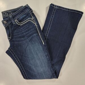 ARIAT JEANS WOMENS 28R LOW RISE BOOT CUT STRETCH TURQUOISE WESTERN BLING BLUE